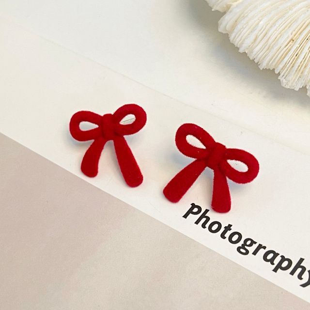 Flocking Bow Stud Earring