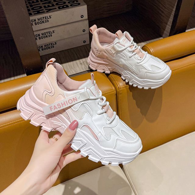 Lettering Label Applique Ombre Platform Sneakers