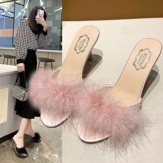 Heel Sandals Slide Feather High