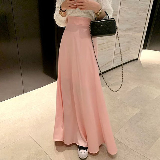 High Waist Plain Maxi A-Line Skirt