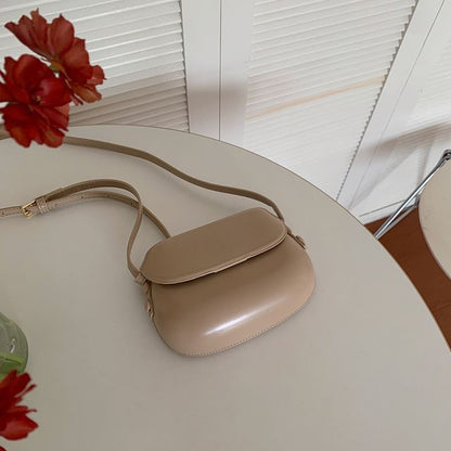 Faux Leather Buckled Flap Crossbody Bag