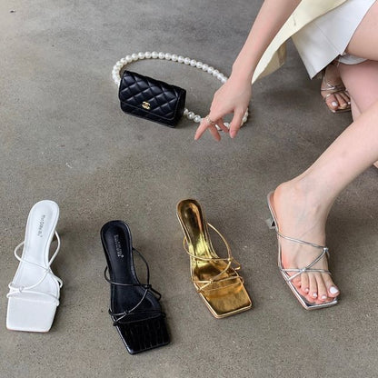 Strappy High Heel Slide Sandals