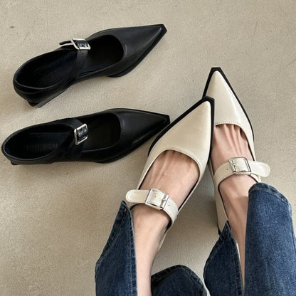 Pointy Toe Chunky Heel Mary Jane Shoes