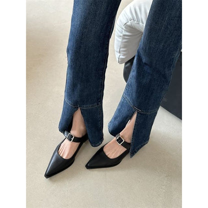 Pointy Toe Chunky Heel Mary Jane Shoes