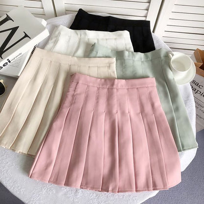 High Rise Plain Pleated Mini A-Line Skirt