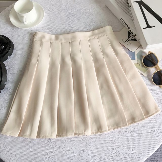 Jupe trapèze mini plissée unie taille haute