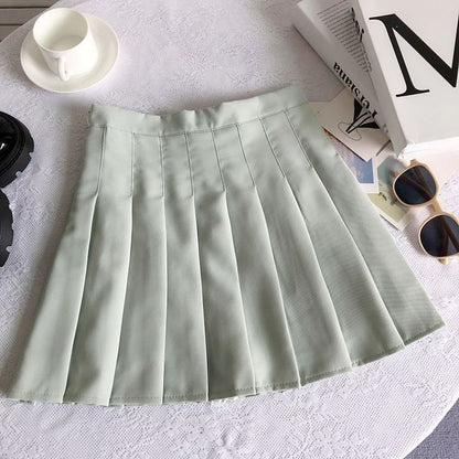 High Rise Plain Pleated Mini A-Line Skirt