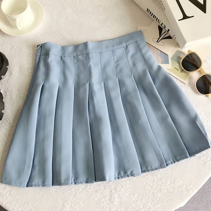 High Rise Plain Pleated Mini A-Line Skirt