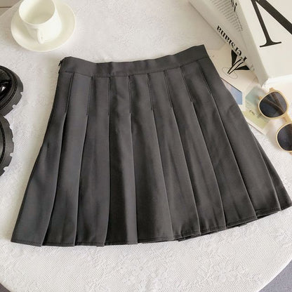 High Rise Plain Pleated Mini A-Line Skirt