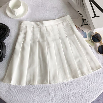 High Rise Plain Pleated Mini A-Line Skirt