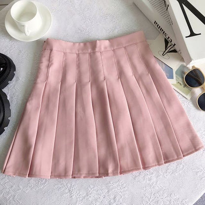 High Rise Plain Pleated Mini A-Line Skirt