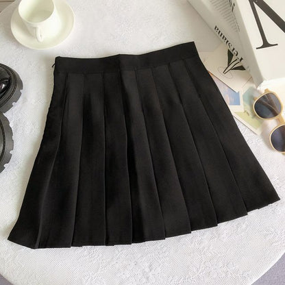 High Rise Plain Pleated Mini A-Line Skirt