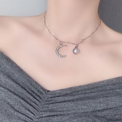 Faux Pearl Moon Necklace