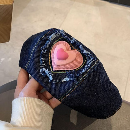 Heart Denim Beret Hat