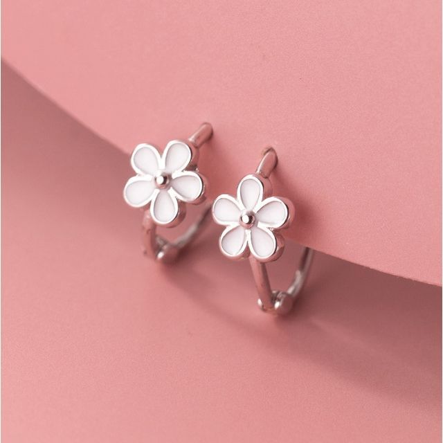 Flower Sterling Silver Hoop Earring