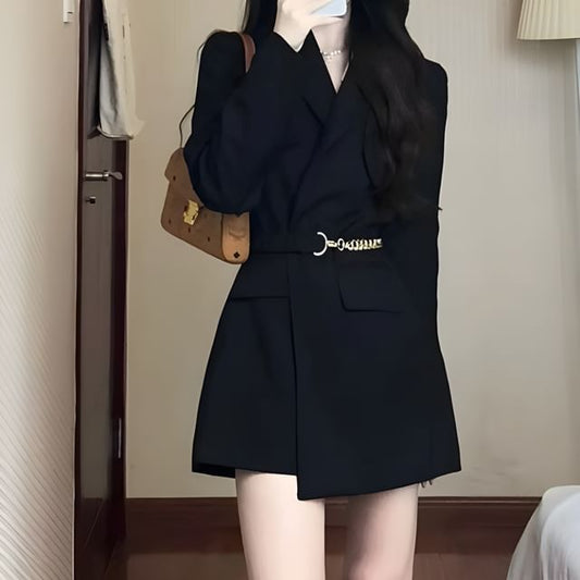 Plain Mini A-Line Blazer Dress / Long-Sleeve Peplum Tunic Shirt