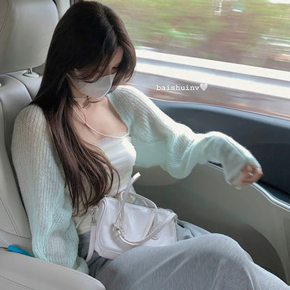 Plain Crop Open Front Cardigan