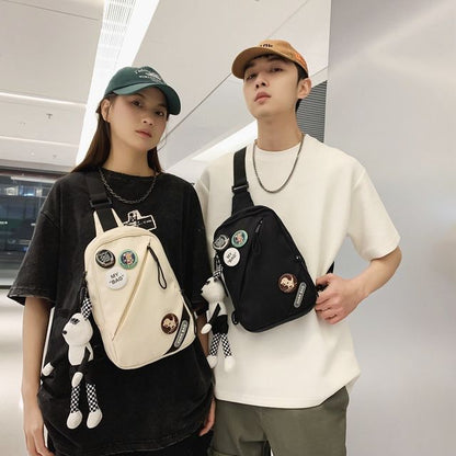 Lettering Applique Nylon Sling Bag / Badge / Bag Charm / Set