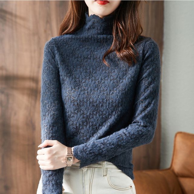 High Neck Lace Blouse with Long Sleeves