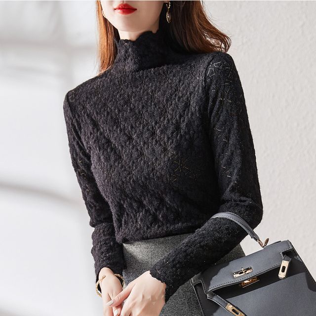 High Neck Lace Blouse with Long Sleeves