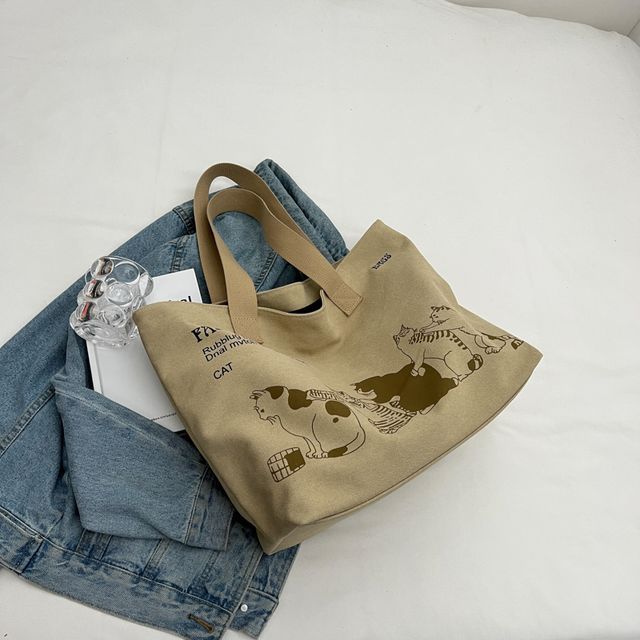 Cat Print Canvas Tote Bag