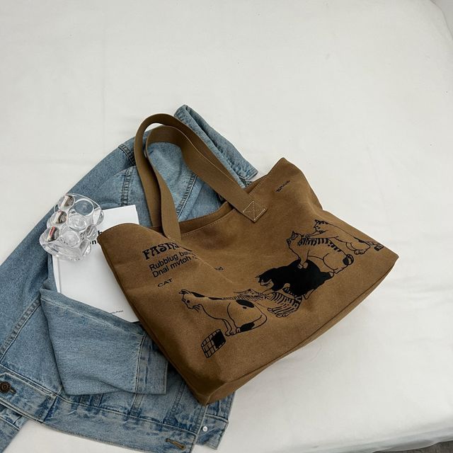 Cat Print Canvas Tote Bag