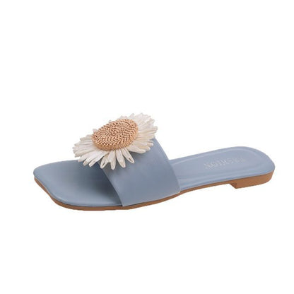 Flower Applique Slide Sandals