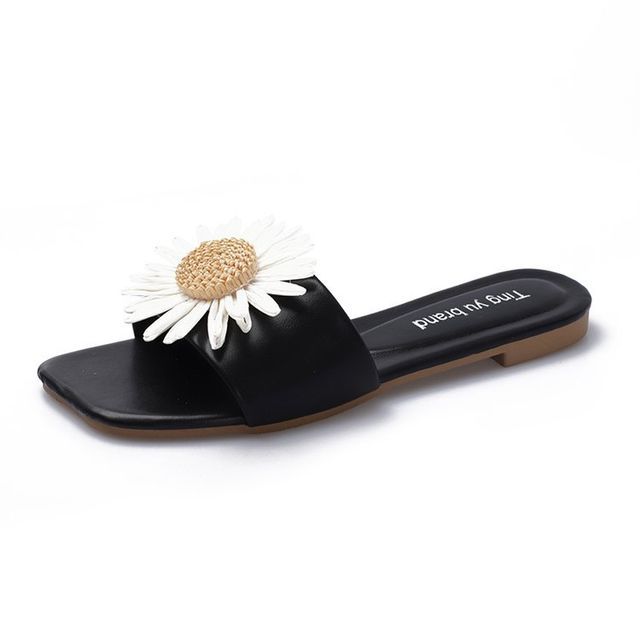Flower Applique Slide Sandals