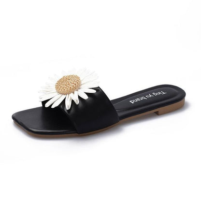 Flower Applique Slide Sandals