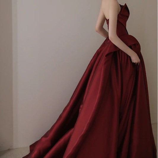 Asymmetrical Strapless Ball Gown A-Line Plain