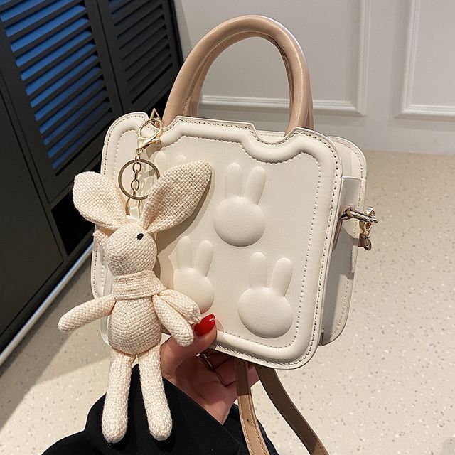Top Faux Bag Handle Leather Crossbody Rabbit
