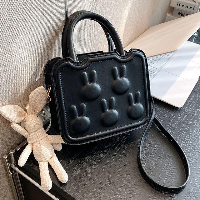 Top Faux Bag Handle Leather Crossbody Rabbit