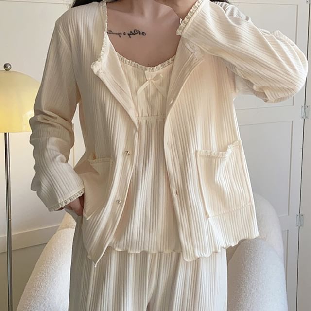 Lace-Trim Pajama Cami and Bottoms Set