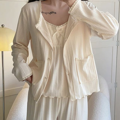 Lace-Trim Pajama Cami and Bottoms Set
