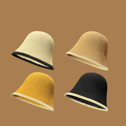 Plain Contrast Trim Knit Bucket Hat