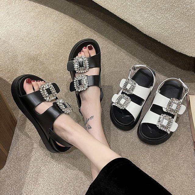 Rhinestone Slingback Platform Sandals