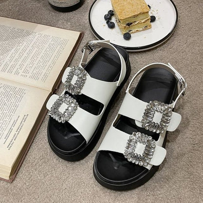 Rhinestone Slingback Platform Sandals