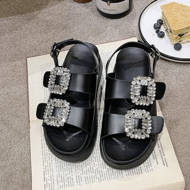 Rhinestone Slingback Platform Sandals