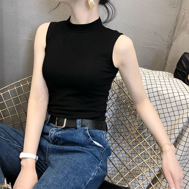 Mock Neck Plain Tank Top