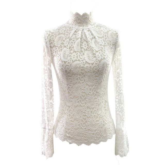 Mock-Neck Lace Top with Long Sleeves