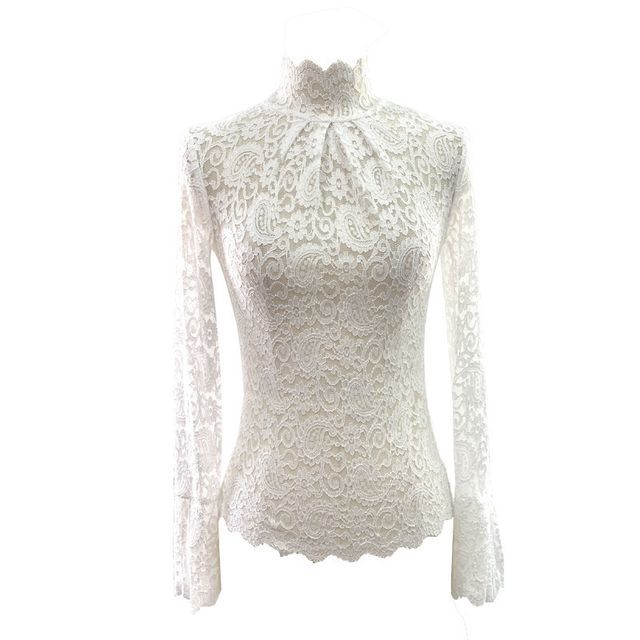 Mock-Neck Lace Top with Long Sleeves