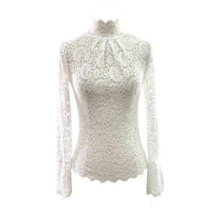 Mock-Neck Lace Top with Long Sleeves