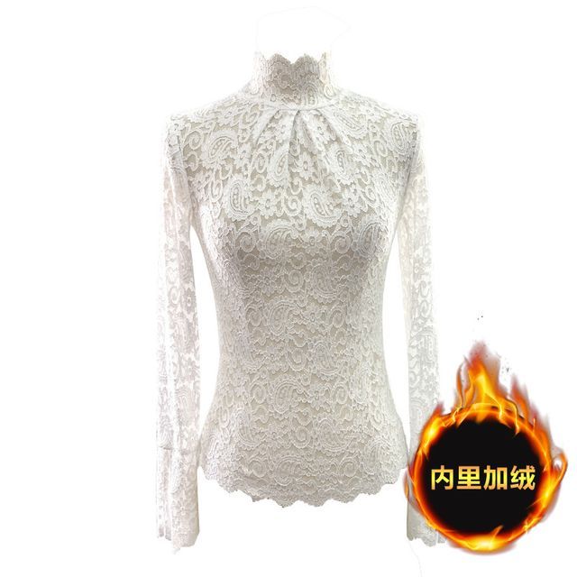Mock-Neck Lace Top with Long Sleeves