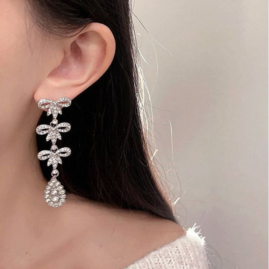 Dangle Alloy Bow Earring Rhinestone