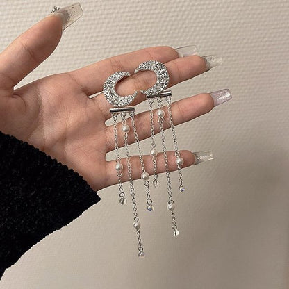 Moon & Star Fringed Alloy Choker / Fringed Earring