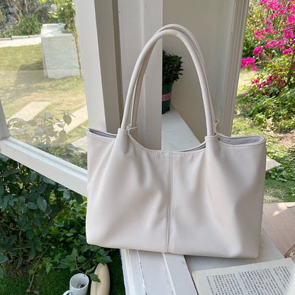 Faux Leather Plain Shoulder Tote