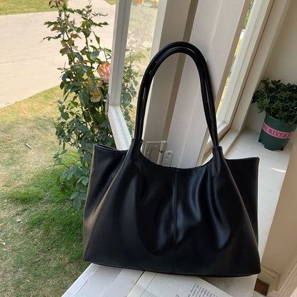 Faux Leather Plain Shoulder Tote