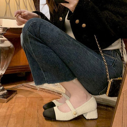Cap-Toe Block Heel Mary Jane Pumps