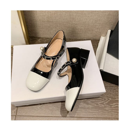 Two-Tone Block Heel Mary Jane Pumps