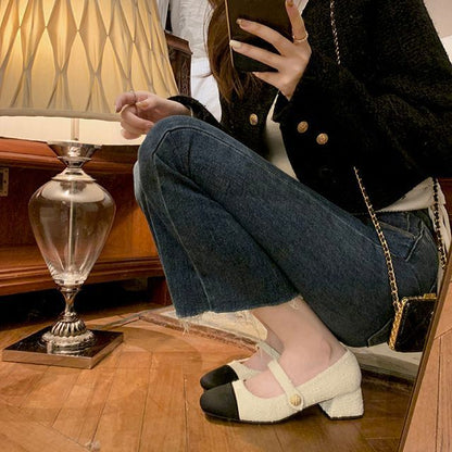 Cap-Toe Block Heel Mary Jane Pumps